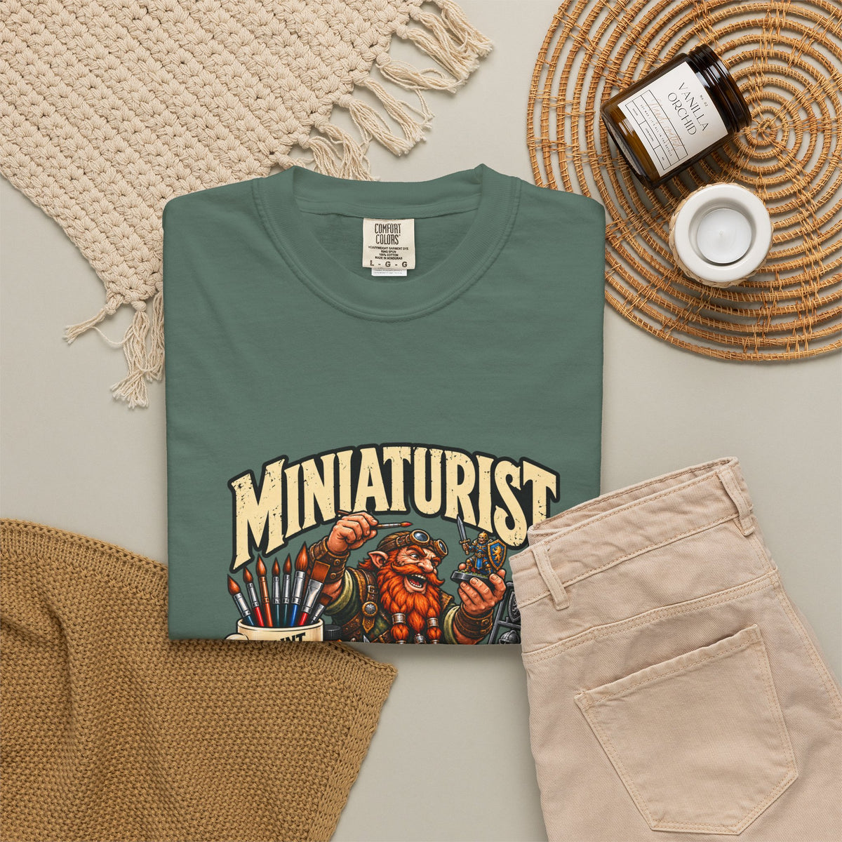 Miniaturist Dwarf Painter Paint Build Repeat T-Shirt | Miniature Painting Hobby Tee