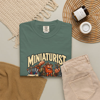 Miniaturist Dwarf Painter Paint Build Repeat T-Shirt | Miniature Painting Hobby Tee