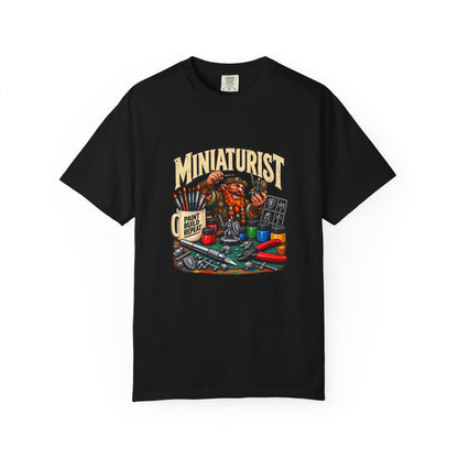 Miniaturist Dwarf Painter Paint Build Repeat T-Shirt | Miniature Painting Hobby Tee