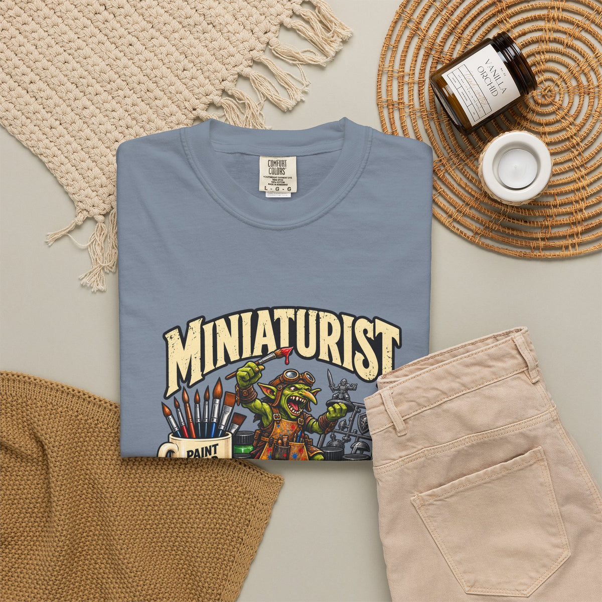 Miniaturist Goblin Paint Build Repeat T-Shirt | Miniature Painting Hobby Tee