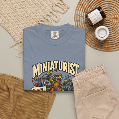 Miniaturist Goblin Paint Build Repeat T-Shirt | Miniature Painting Hobby Tee