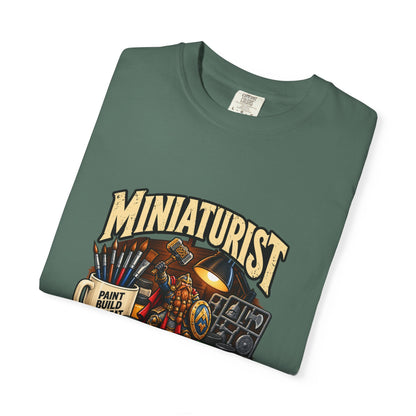 Miniaturist Dwarf Paint Build Repeat T-Shirt | Miniature Painting Hobby Tee