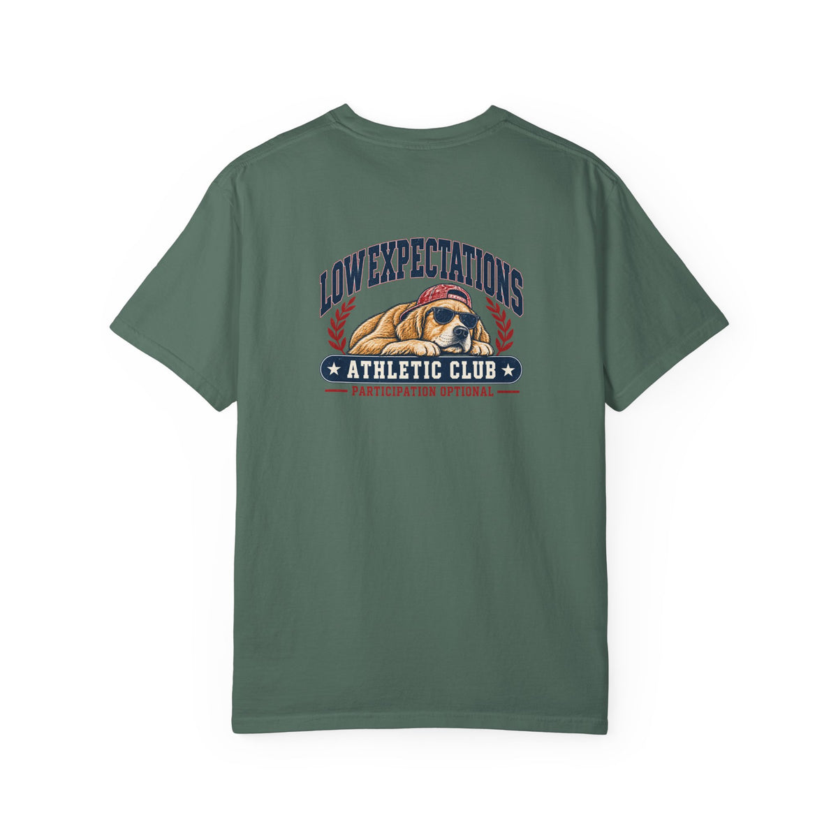 Low Expectations Athletic Club T-Shirt | Funny Retro Collegiate Dog Tee