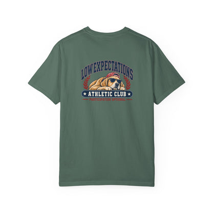 Low Expectations Athletic Club T-Shirt | Funny Retro Collegiate Dog Tee