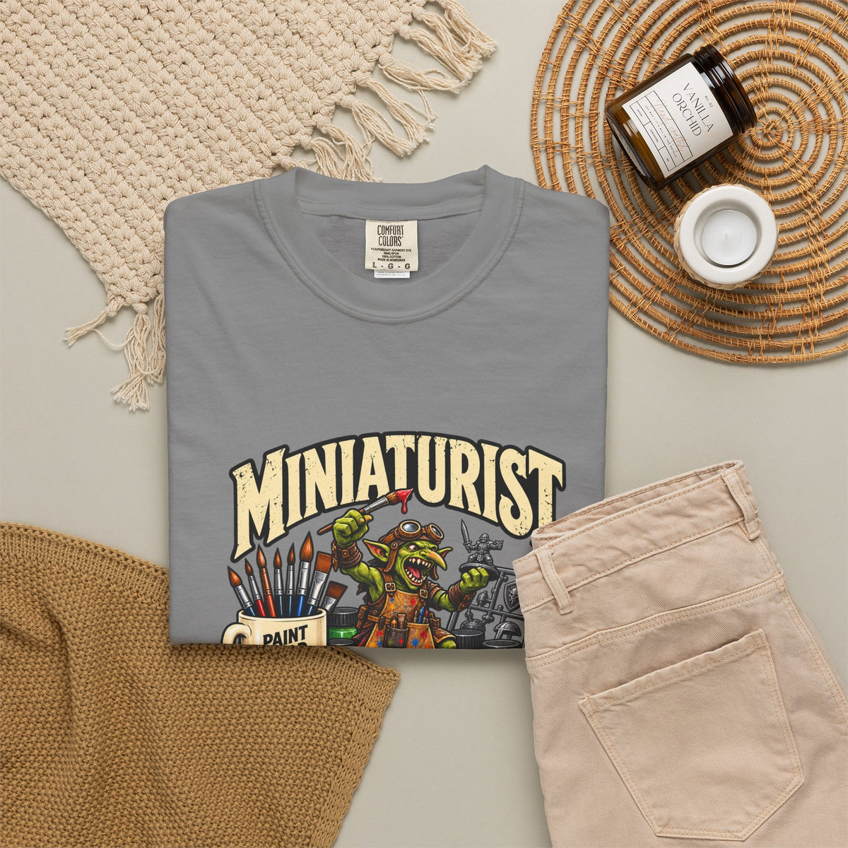 Miniaturist Goblin Paint Build Repeat T-Shirt | Miniature Painting Hobby Tee