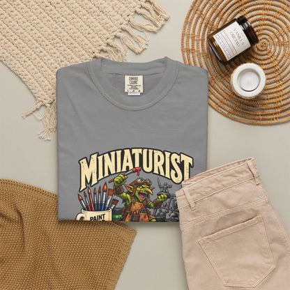 Miniaturist Goblin Paint Build Repeat T-Shirt | Miniature Painting Hobby Tee