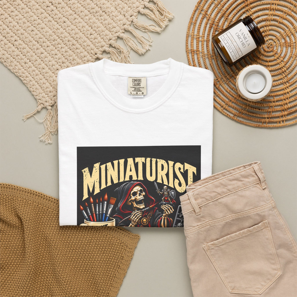 Miniaturist Skeleton Paint Build Repeat T-Shirt | Miniature Painting Hobby Tee