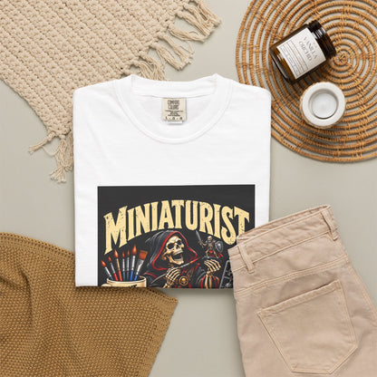 Miniaturist Skeleton Paint Build Repeat T-Shirt | Miniature Painting Hobby Tee