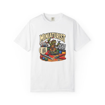 Miniaturist Goblin Paint Build Repeat T-Shirt | Miniature Painting Hobby Tee