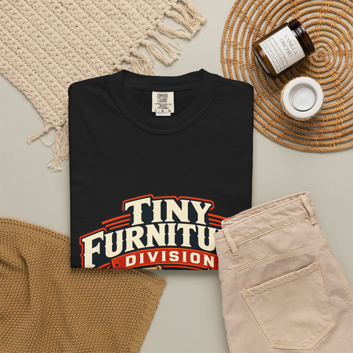 Vintage miniature furniture workshop graphic tee for 1:12 scale hobbyists