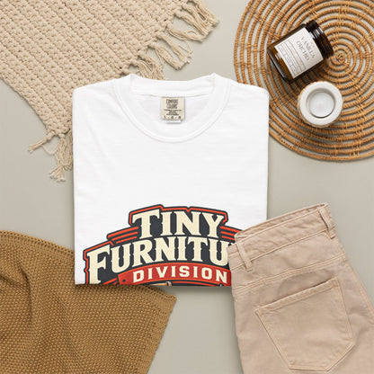 Vintage miniature furniture workshop graphic tee for 1:12 scale hobbyists