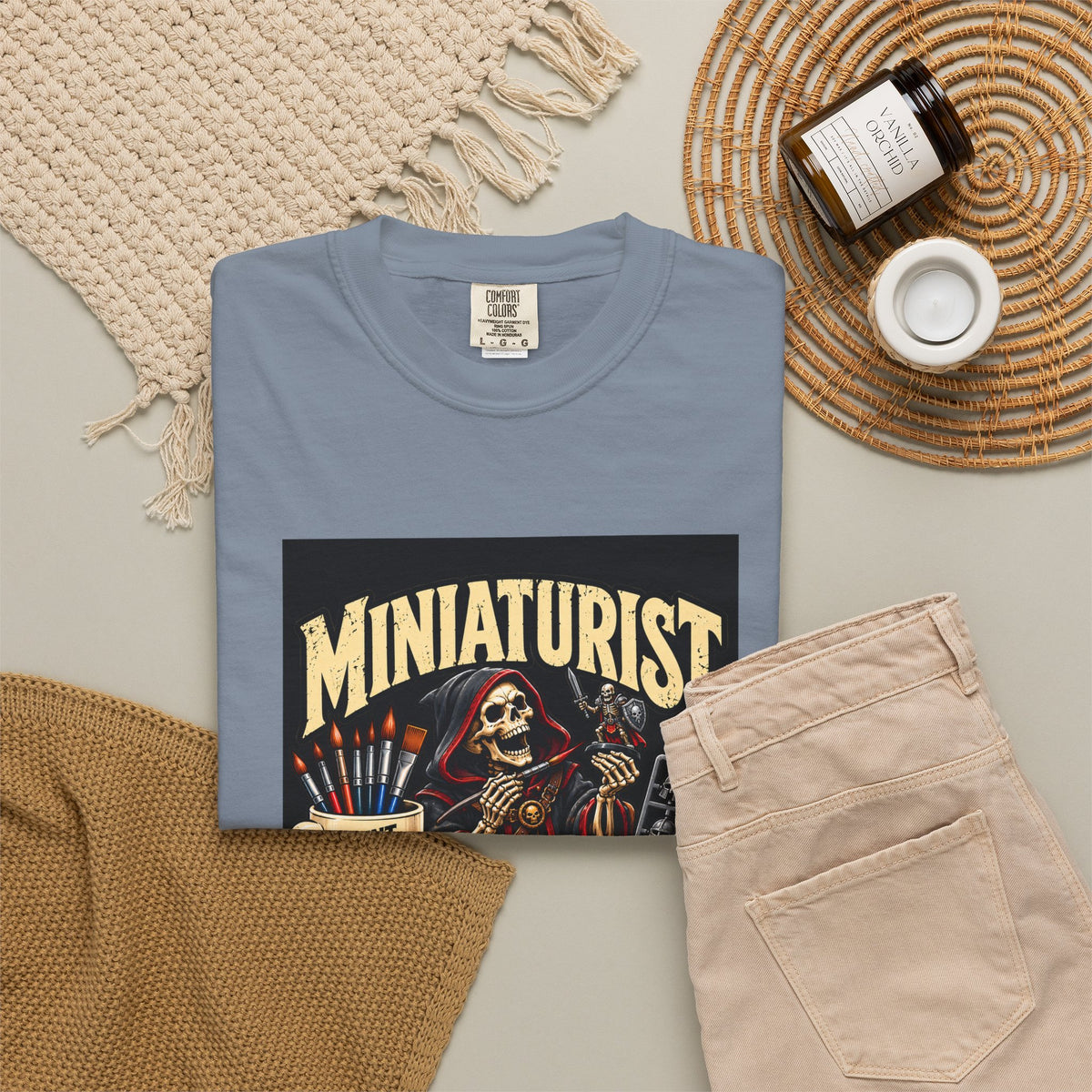 Miniaturist Skeleton Paint Build Repeat T-Shirt | Miniature Painting Hobby Tee
