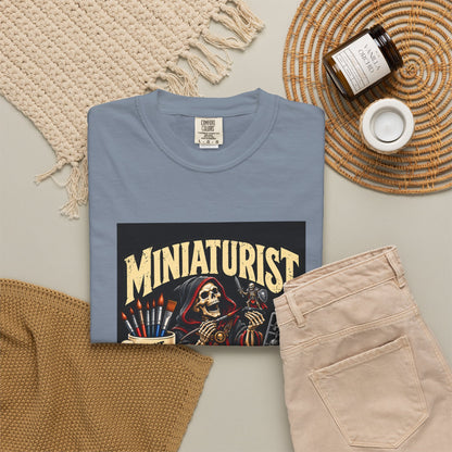 Miniaturist Skeleton Paint Build Repeat T-Shirt | Miniature Painting Hobby Tee
