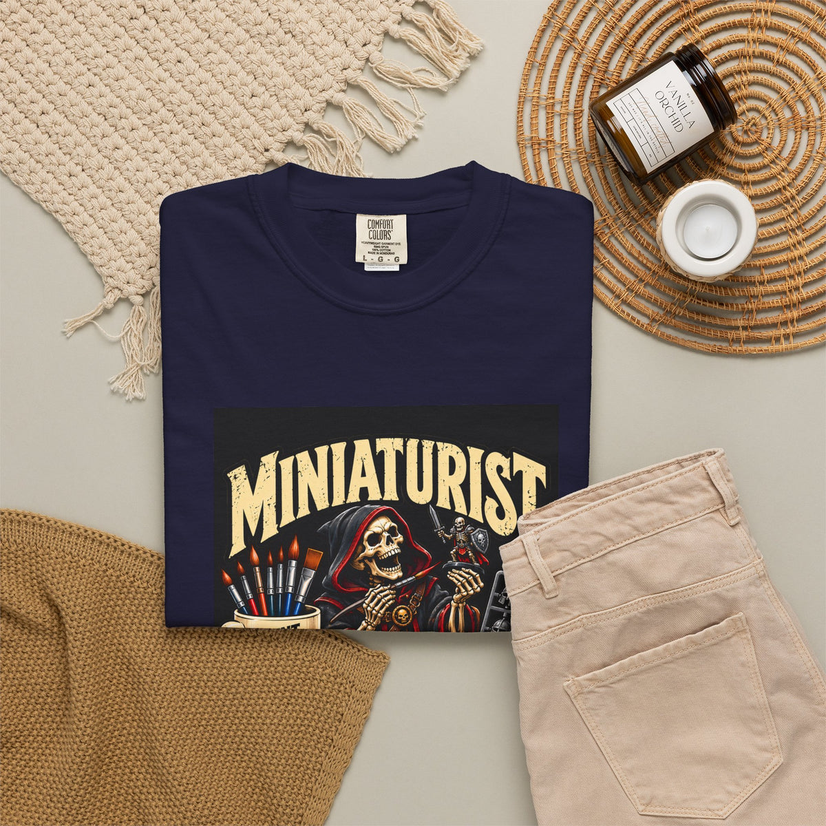 Miniaturist Skeleton Paint Build Repeat T-Shirt | Miniature Painting Hobby Tee