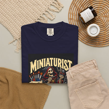 Miniaturist Skeleton Paint Build Repeat T-Shirt | Miniature Painting Hobby Tee