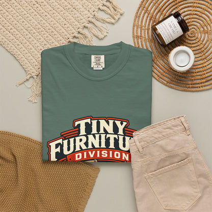 Vintage miniature furniture workshop graphic tee for 1:12 scale hobbyists