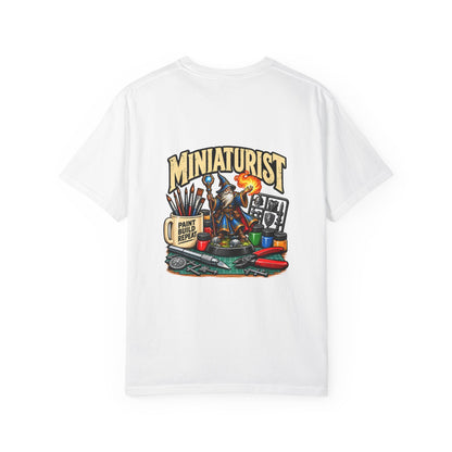 Miniaturist Wizard Paint Build Repeat T-Shirt | Miniature Painting Hobby Tee