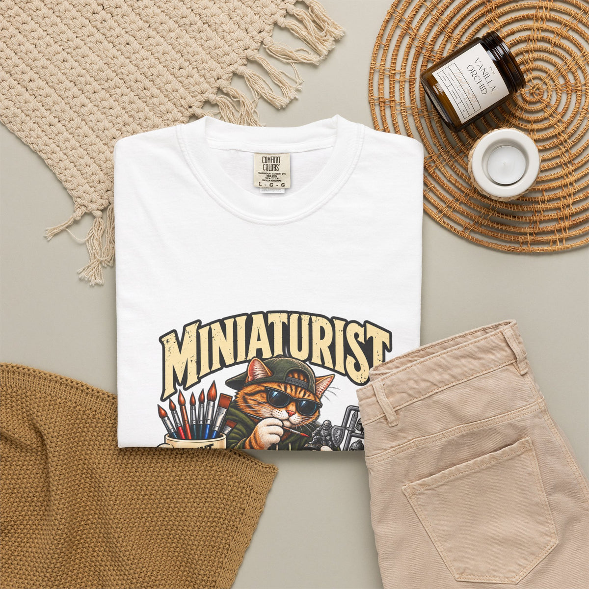Miniaturist Cat Painter Paint Build Repeat T-Shirt | Miniature Painting Hobby Tee