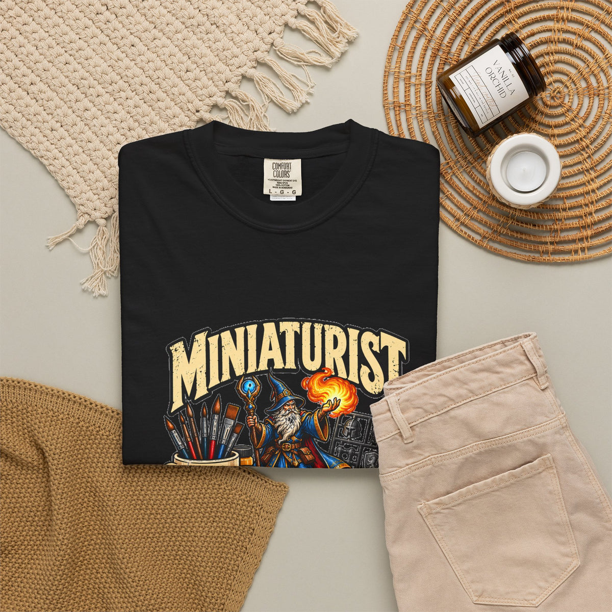 Miniaturist Wizard Paint Build Repeat T-Shirt | Miniature Painting Hobby Tee