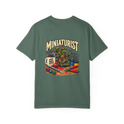 Miniaturist Goblin Paint Build Repeat T-Shirt | Miniature Painting Hobby Tee