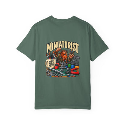 Miniaturist Dwarf Painter Paint Build Repeat T-Shirt | Miniature Painting Hobby Tee