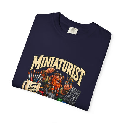 Miniaturist Dwarf Painter Paint Build Repeat T-Shirt | Miniature Painting Hobby Tee
