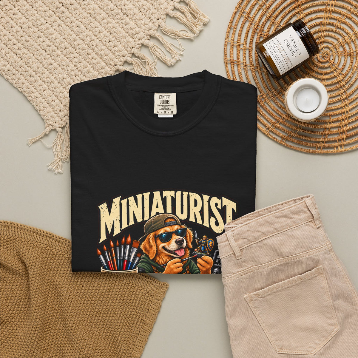 Miniaturist Dog Painter Paint Build Repeat T-Shirt | Miniature Painting Hobby Tee