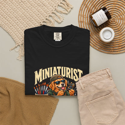 Miniaturist Dog Painter Paint Build Repeat T-Shirt | Miniature Painting Hobby Tee