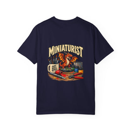 Miniaturist Dragon Paint Build Repeat T-Shirt | Miniature Painting Hobby Tee