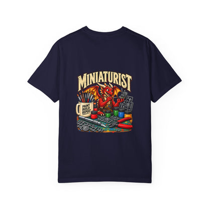 Miniaturist Dragon Painter Paint Build Repeat T-Shirt | Miniature Painting Hobby Tee