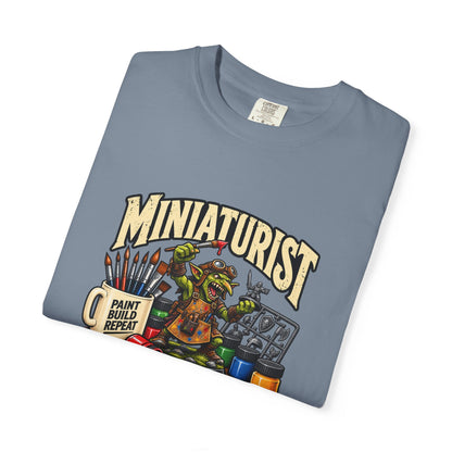 Miniaturist Goblin Paint Build Repeat T-Shirt | Miniature Painting Hobby Tee