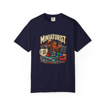 Miniaturist Dwarf Painter Paint Build Repeat T-Shirt | Miniature Painting Hobby Tee