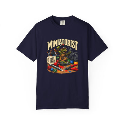 Miniaturist Goblin Paint Build Repeat T-Shirt | Miniature Painting Hobby Tee