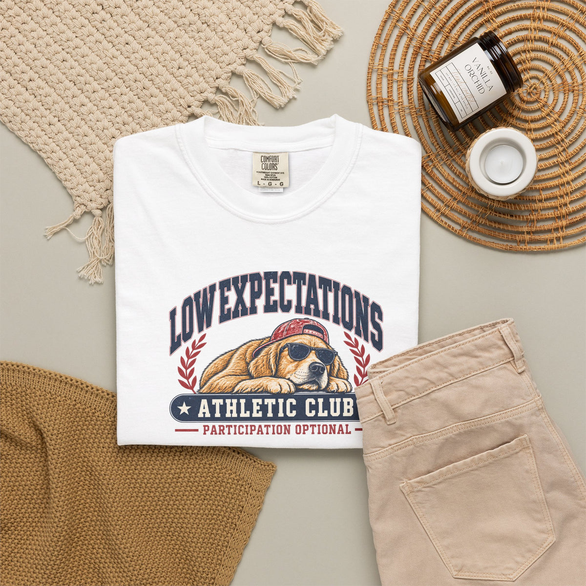Low Expectations Athletic Club T-Shirt | Funny Retro Collegiate Dog Tee