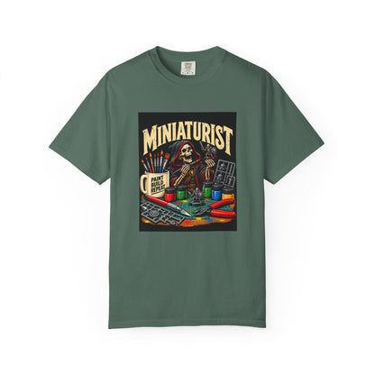 Miniaturist Skeleton Paint Build Repeat T-Shirt | Miniature Painting Hobby Tee