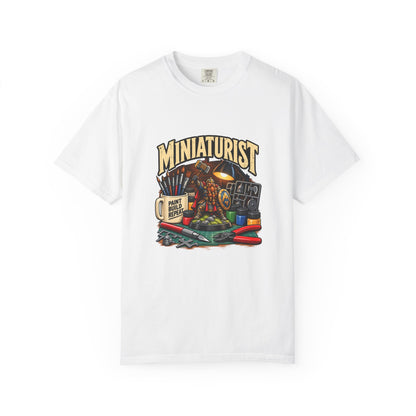 Miniaturist Dwarf Paint Build Repeat T-Shirt | Miniature Painting Hobby Tee