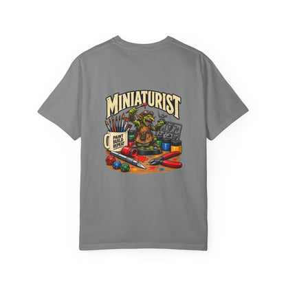 Miniaturist Goblin Paint Build Repeat T-Shirt | Miniature Painting Hobby Tee