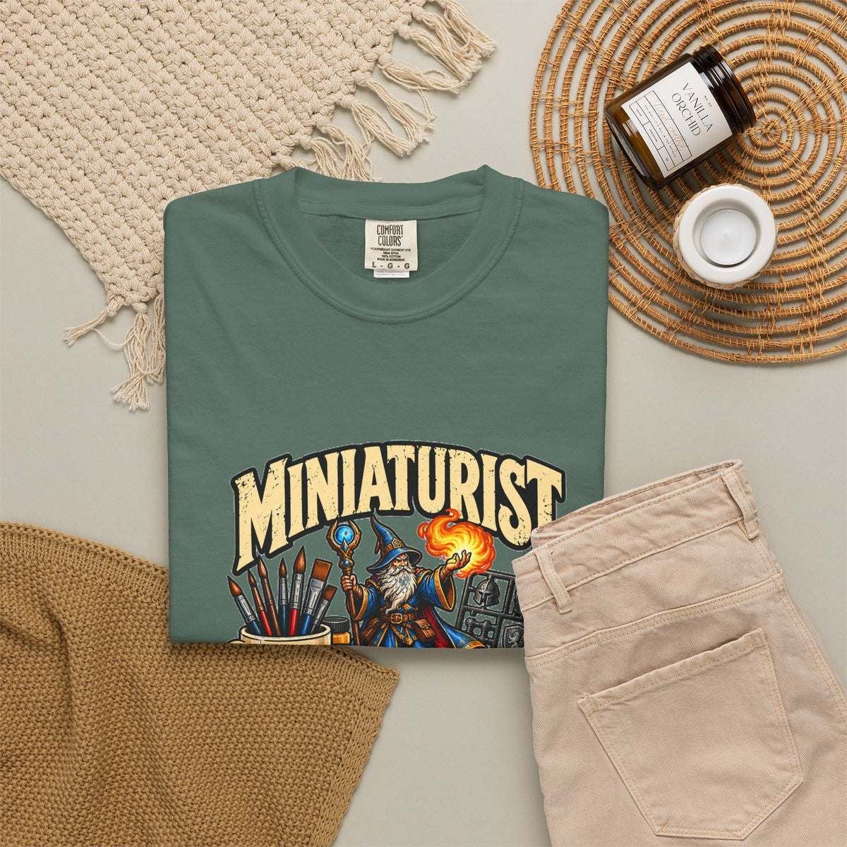 Miniaturist Wizard Paint Build Repeat T-Shirt | Miniature Painting Hobby Tee