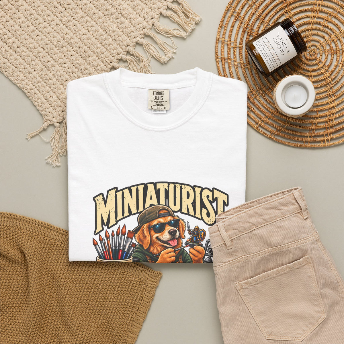 Miniaturist Dog Painter Paint Build Repeat T-Shirt | Miniature Painting Hobby Tee