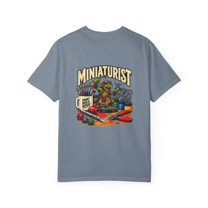 Miniaturist Goblin Paint Build Repeat T-Shirt | Miniature Painting Hobby Tee