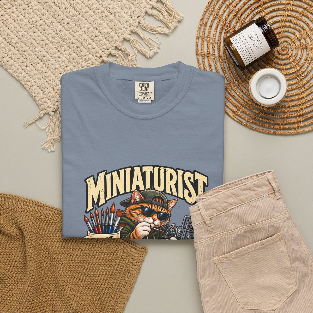 Miniaturist Cat Painter Paint Build Repeat T-Shirt | Miniature Painting Hobby Tee