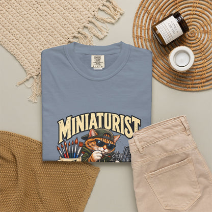 Miniaturist Cat Painter Paint Build Repeat T-Shirt | Miniature Painting Hobby Tee