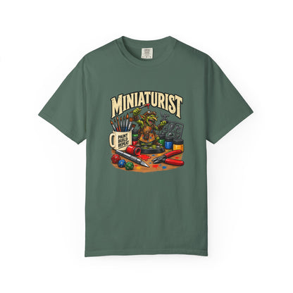Miniaturist Goblin Paint Build Repeat T-Shirt | Miniature Painting Hobby Tee
