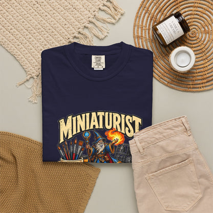 Miniaturist Wizard Paint Build Repeat T-Shirt | Miniature Painting Hobby Tee