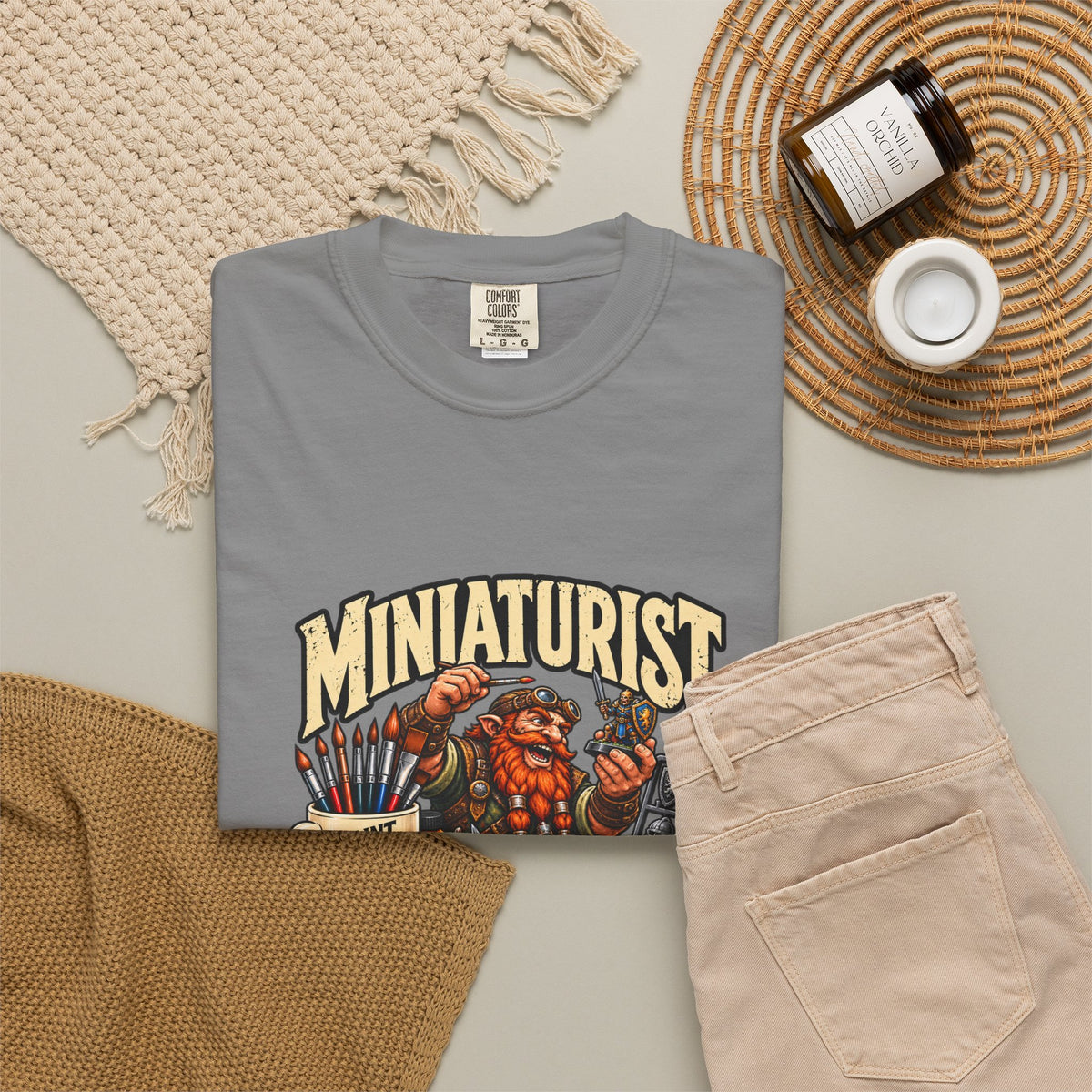 Miniaturist Dwarf Painter Paint Build Repeat T-Shirt | Miniature Painting Hobby Tee