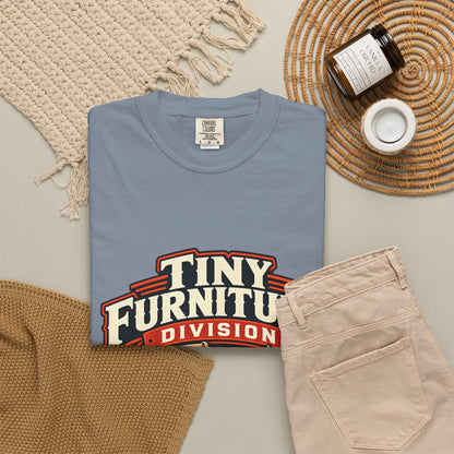 Vintage miniature furniture workshop graphic tee for 1:12 scale hobbyists