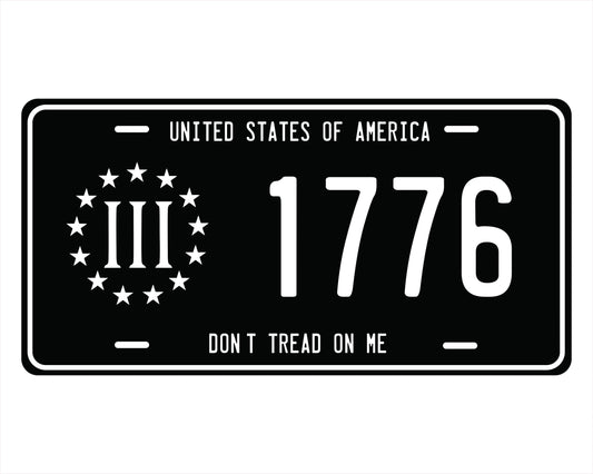Three Percent 1776 License Plate Don't Tread On Me Auto Tag by Flood City Fabrications
