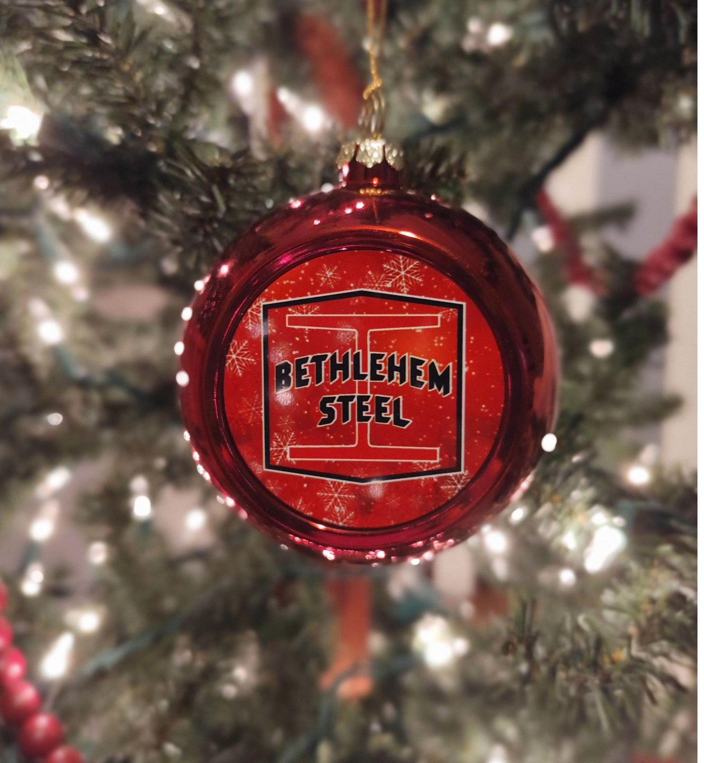 Bethlehem Steel Christmas Ornament Red Ball by Flood City Fabrications