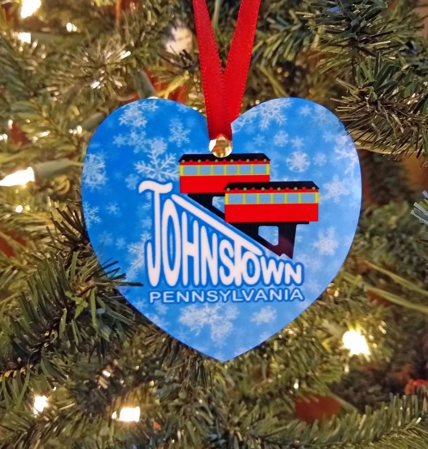Johnstown PA Inclined Plane Christmas Heart Ornament by Flood City Fabrications