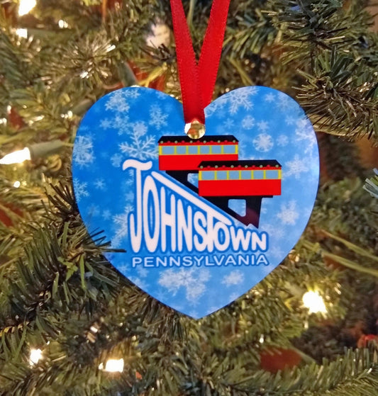 Johnstown PA Inclined Plane Christmas Heart Ornament by Flood City Fabrications
